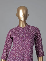 Purple cotton silk floral printed kurti set elegance