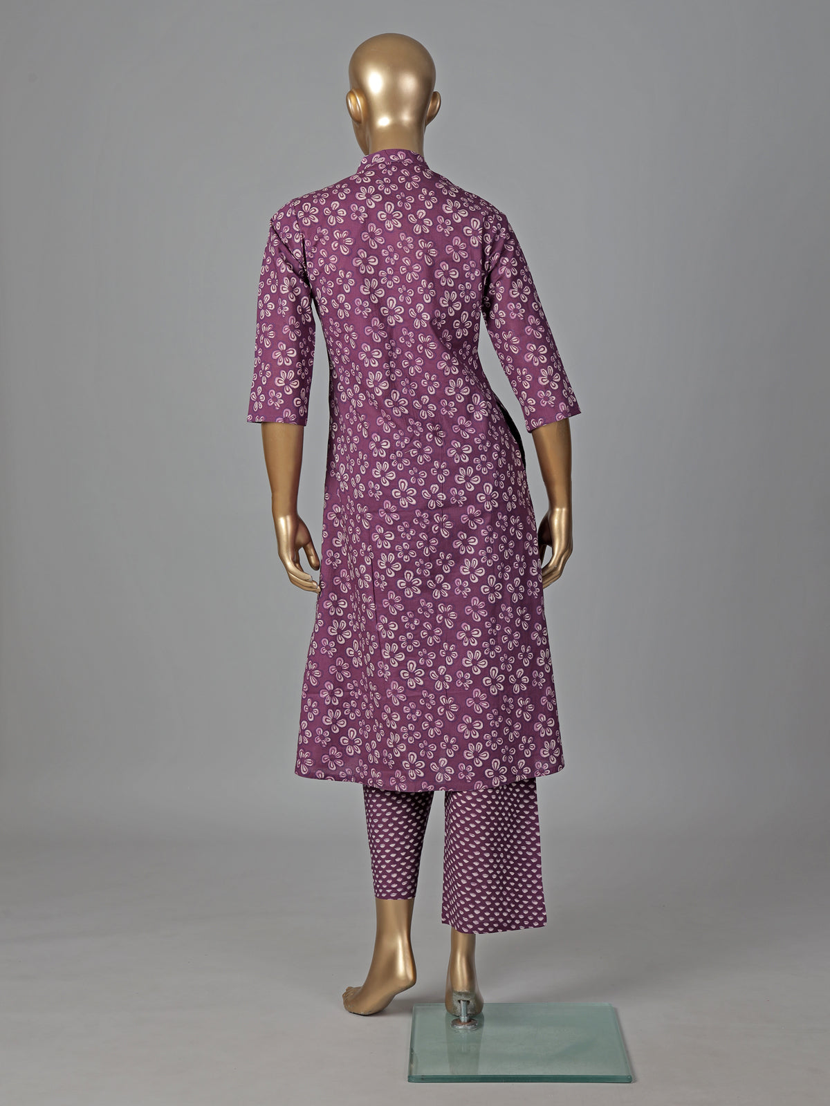 Purple cotton silk floral printed kurti set elegance
