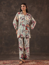 Mint green viscose crepe printed women co ord set