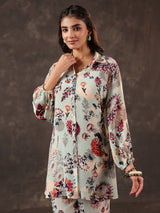 Mint green viscose crepe printed women co ord set