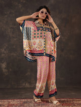 Pink beige viscose crepe printed co ord set