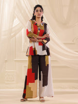 Multicolor silver linen printed festive casual co ord set