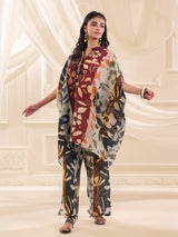 Multicolor silver linen kaftan style co ord set
