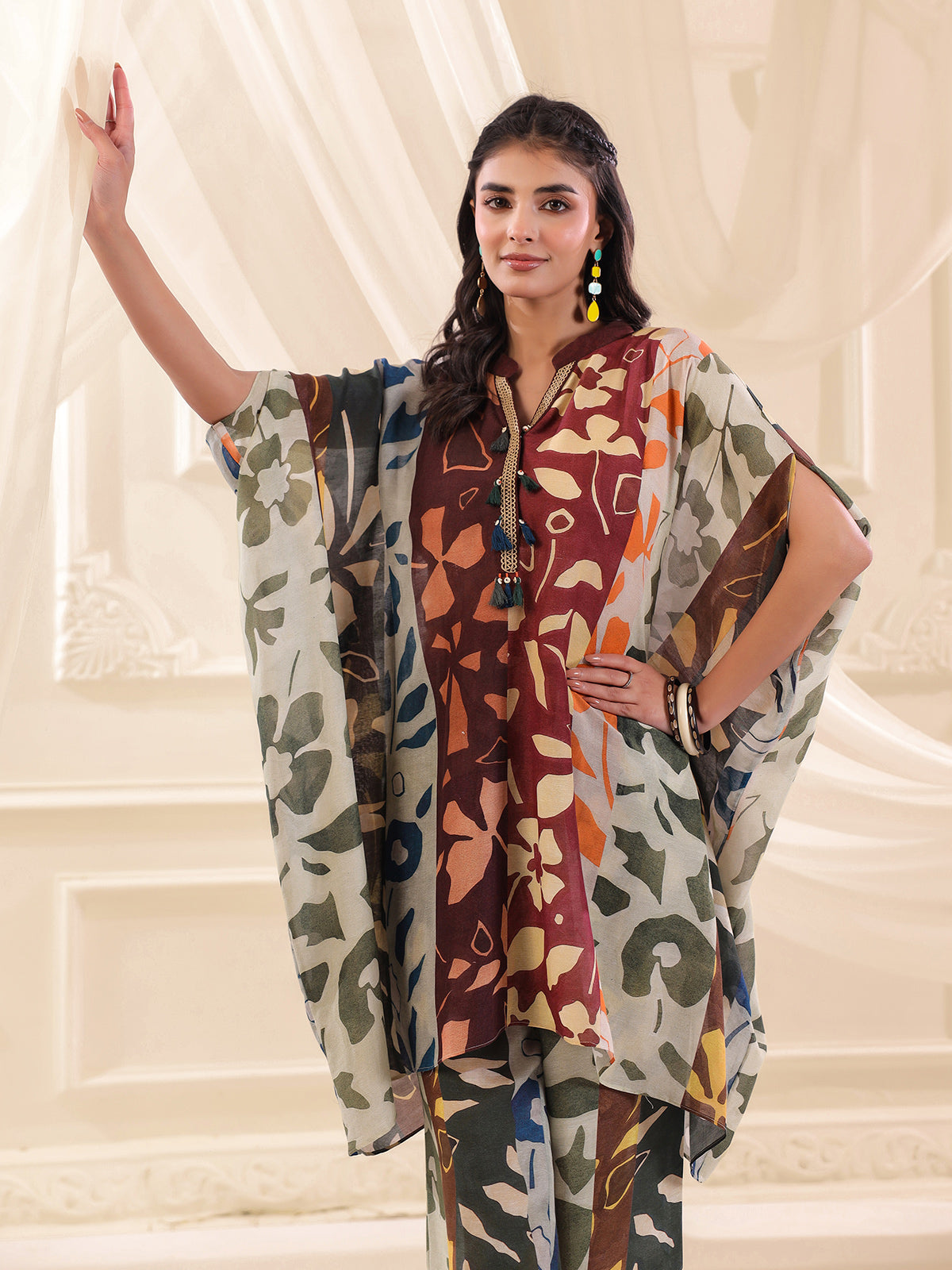 Multicolor silver linen kaftan style co ord set