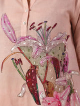 Peach silver linen sequin printed co ord set