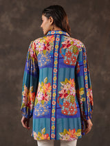 Blue viscose crepe printed casual short kurti