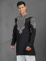 Black art silk kurta suit for a charming wedding look