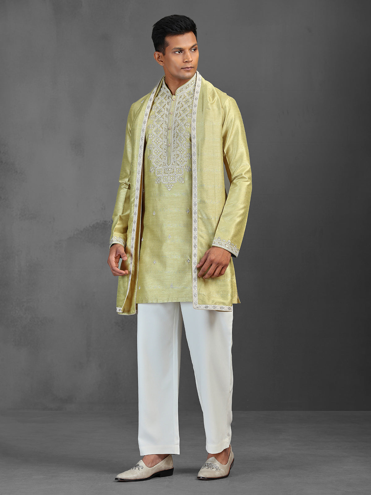 Pista green wedding wear silk kurta suit with dupatta