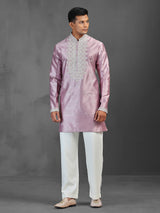 Onion pink silk kurta suit for wedding celebration