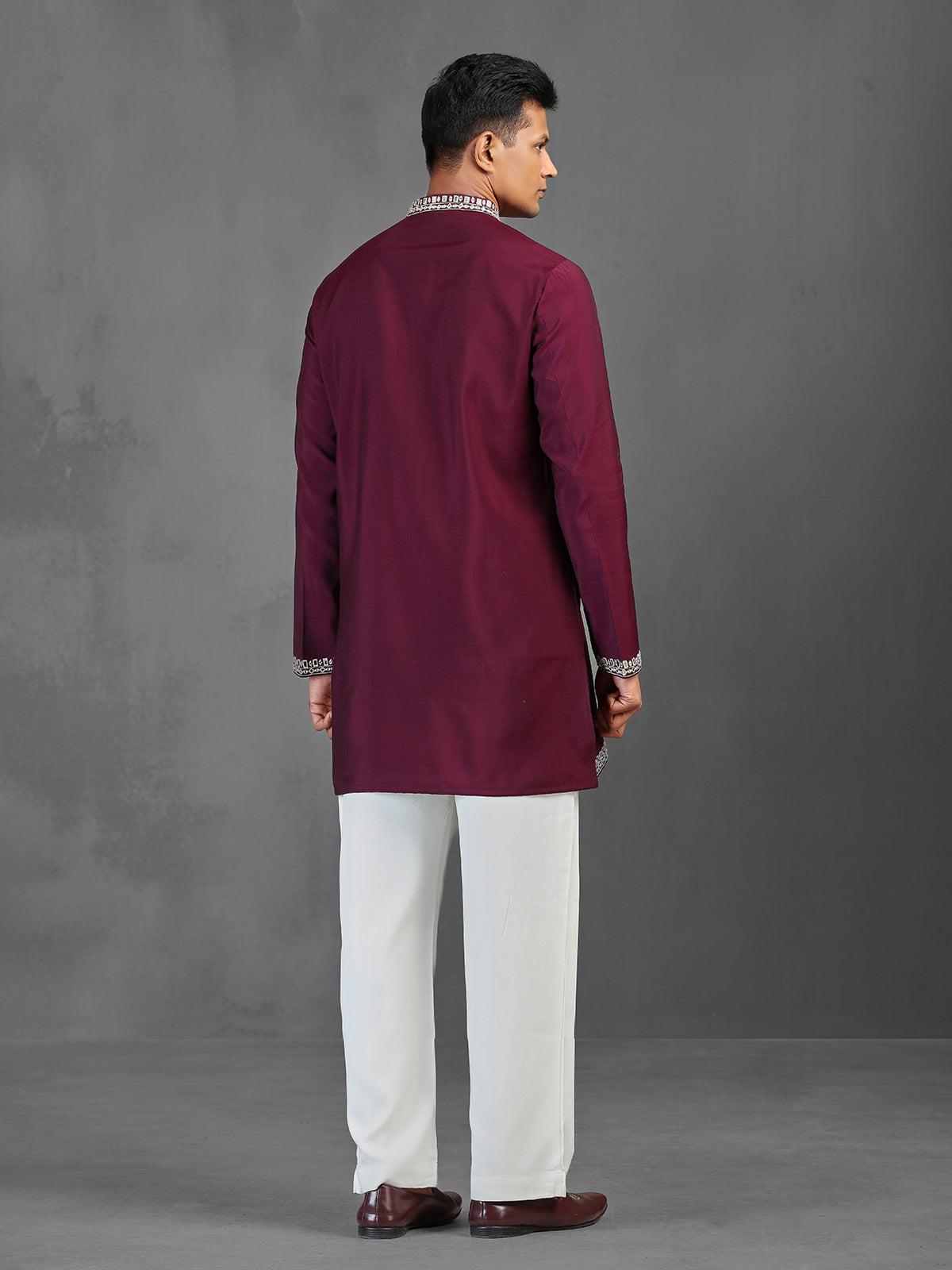 Maroon festive wear cotton silk kurta suit for men