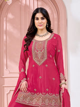 Rani pink silk pakistani style yoke palazzo suit