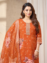 Rust orange silk bandhej printed festive salwar suit