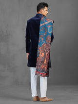 Navy velvet indowestern suit with dupatta