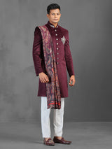 Wine wedding wear indowestern suit with dupatta