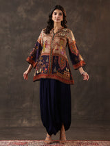 Navy crepe silk printed dhoti style festive suit