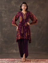 Purple crepe silk zardosi designer dhoti suit