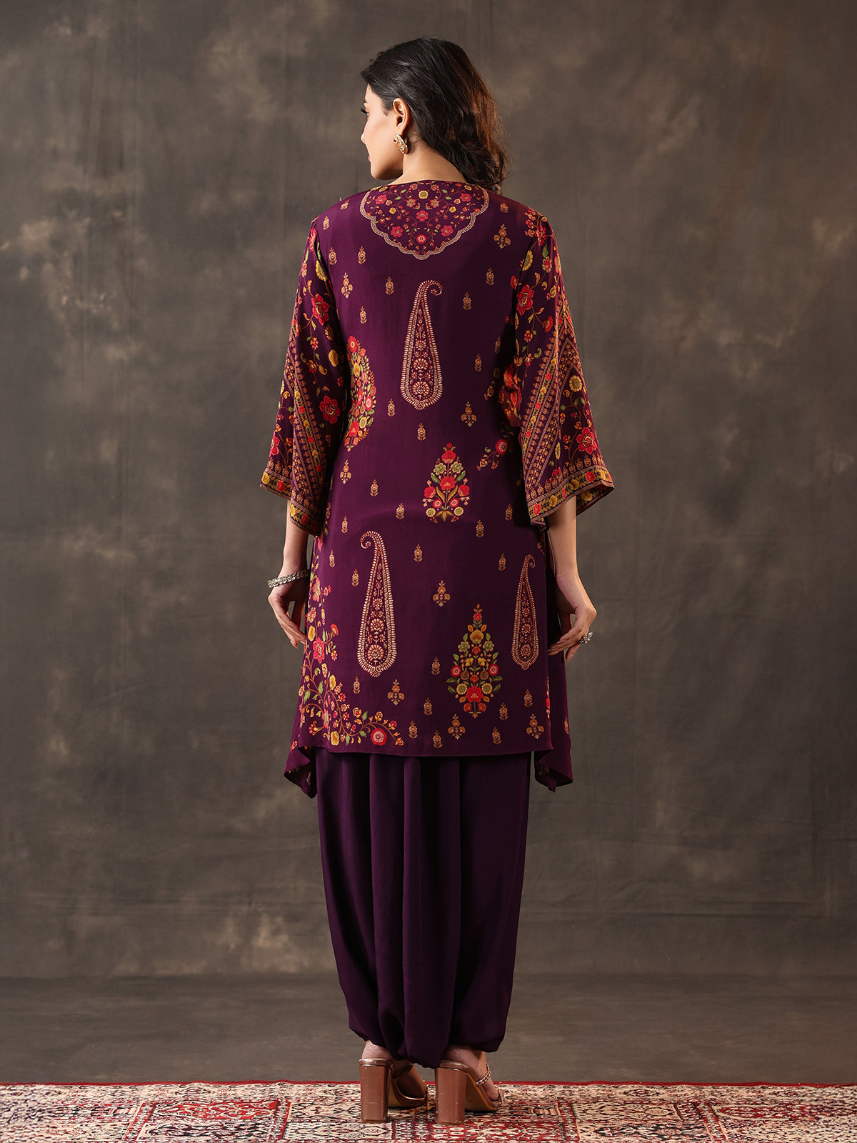 Purple crepe silk zardosi designer dhoti suit