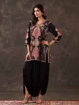 Black crepe silk printed designer dhoti suit