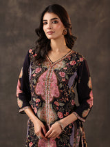 Black crepe silk printed designer dhoti suit
