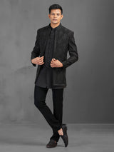 Black terry rayon indowestern suit with cutdana detailing