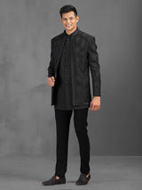 Black terry rayon indowestern suit with cutdana detailing