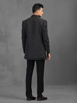 Black terry rayon indowestern suit with cutdana detailing