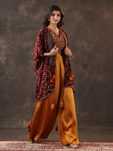 Wine yellow crepe silk jacket style palazzo suit