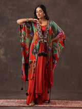 Red crepe silk kaftan style indo western suit