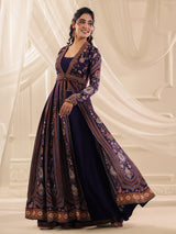 Purple silk anarkali style designer palazzo suit