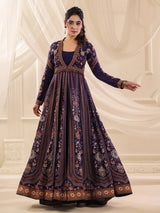 Purple silk anarkali style designer palazzo suit
