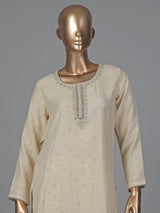 Cream silk straight cut salwar suit festive wear