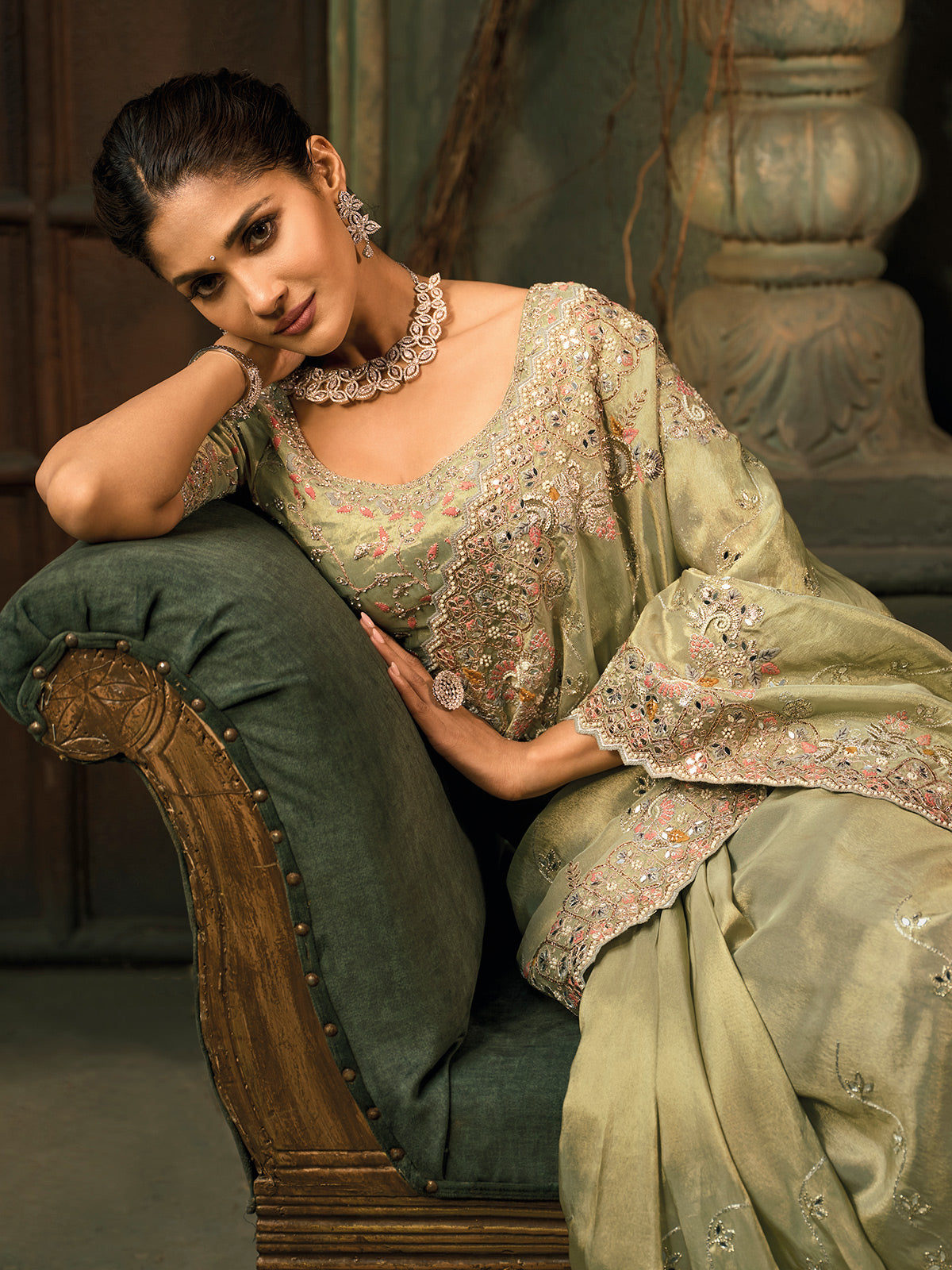 Pista green shaded kanjipuram silk wedding saree