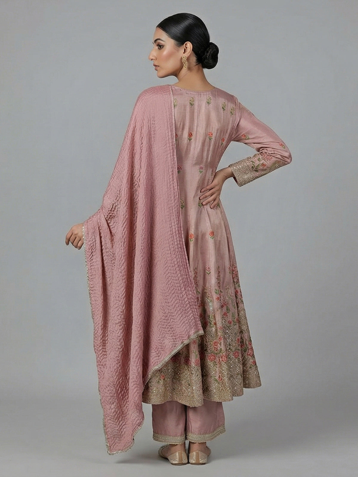 Onion pink silk anarkali suit festive elegance