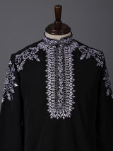 Black silk embroidered festive kurta suit