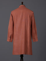 Dark peach linen kurta suit with brotch