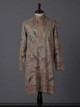 Olive silk printed thread work festive kurta suit