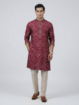 Purple silk bandhej printed festive kurta suit