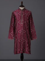 Purple silk bandhej printed festive kurta suit