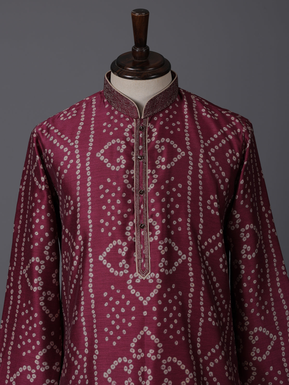 Purple silk bandhej printed festive kurta suit