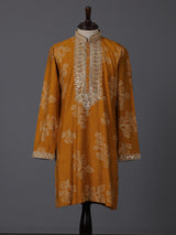 Mustard yellow silk aabla work haldi festive kurta suit