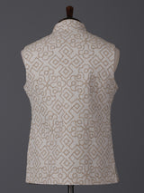 Beige cotton thread work elegant festive waistcoat