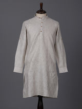 Beige cotton linen thread work festive kurta