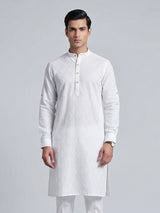 White cotton linen thread work classic festive kurta
