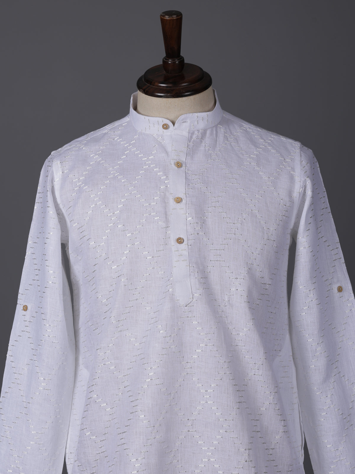 White cotton linen thread work classic festive kurta