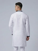 White cotton linen thread work elegant festive kurta