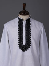 White cotton linen thread work elegant festive kurta