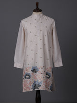 Beige cotton linen thread work wedding festive kurta
