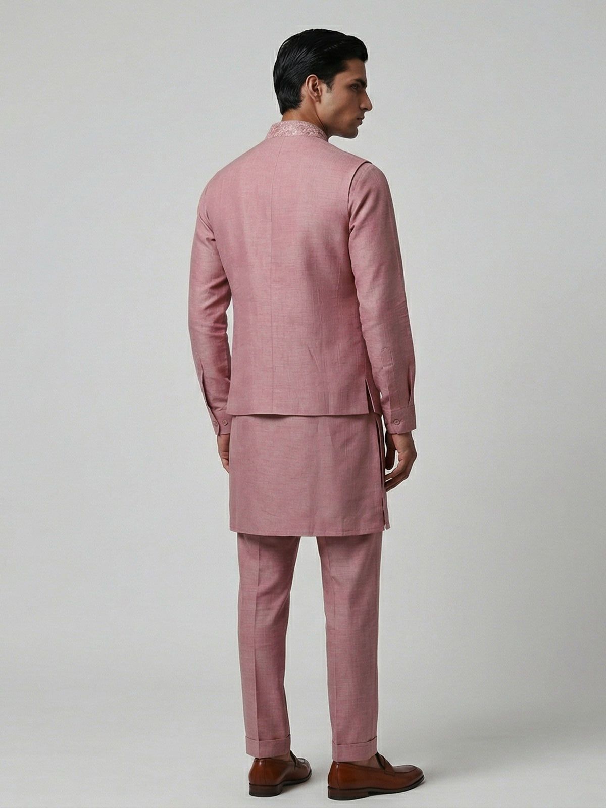 Onion pink silk resham work wedding waistcoat set