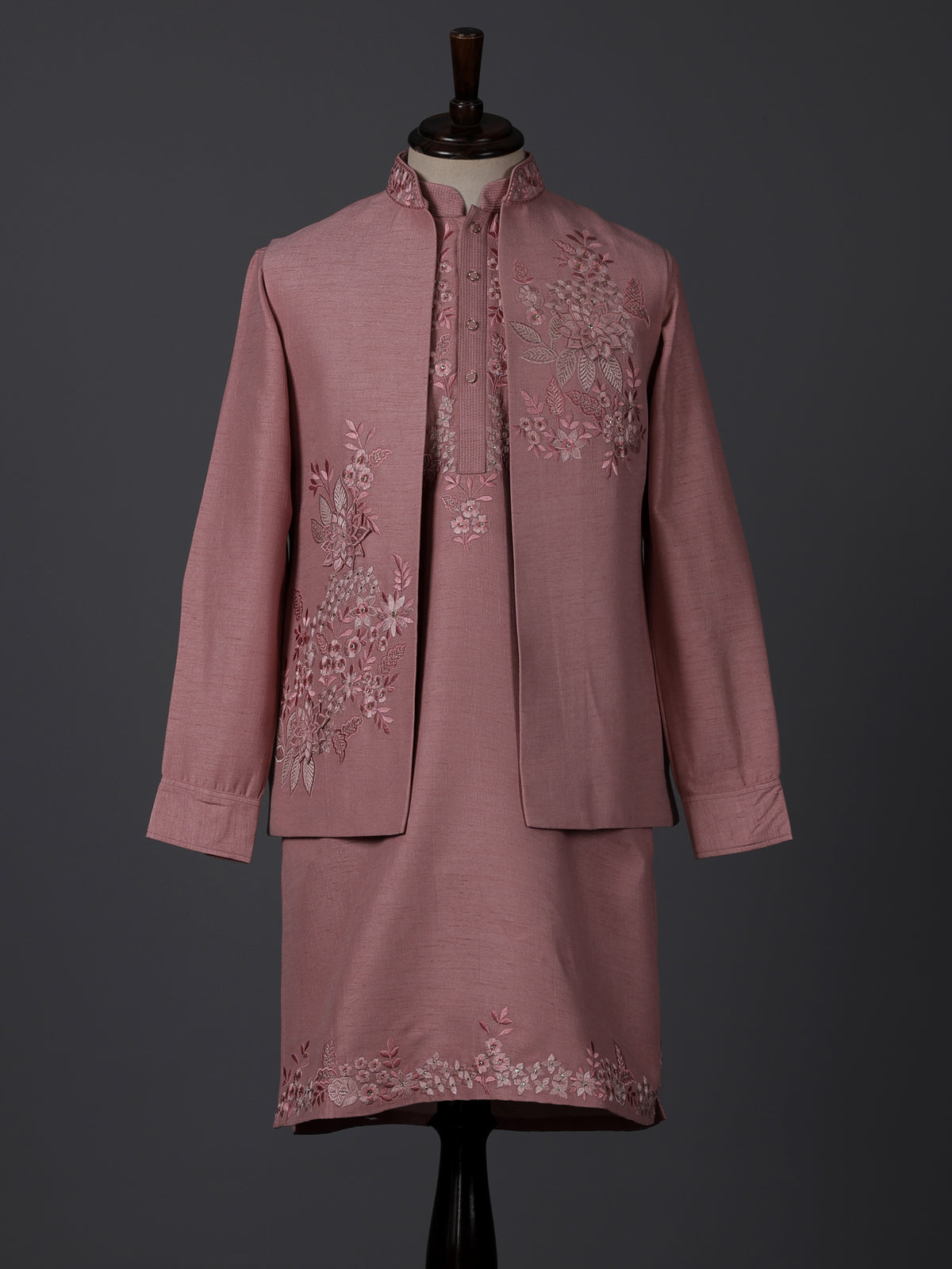 Onion pink silk resham work wedding waistcoat set