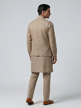 Beige linen zardosi embellished festive waistcoat set